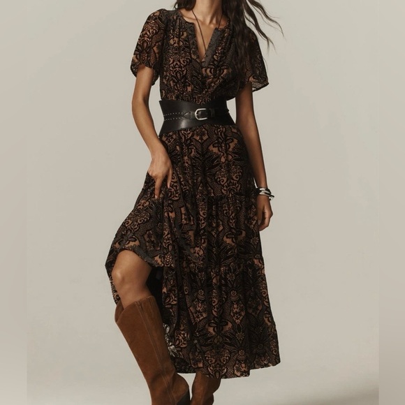 Anthropologie Dresses & Skirts - Anthropologie The Somerset Maxi Dress Velvet Edition Burnout Design L Black Nude